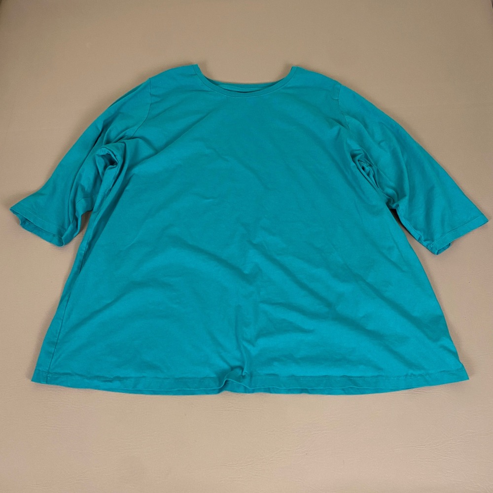 Woman Within Tee Shirt Plus Size 2X Teal Blue 100% Cotton Elbow Sleeve Crew Neck